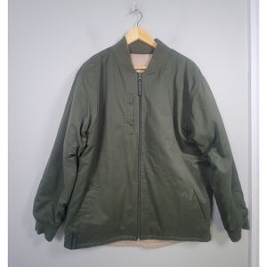 BYLT Hi Lo Mens XL Reversible Bomber Jacket Olive Green Tan Quilted Zip